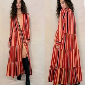 Free People Medina Striped Maxi Dress Red Combo Size Small EUC